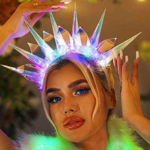 Yean Leuchtendes Stirnband, LED-Krone, Stirnbänder, blinkende Göttin, Kopfschmuck, Weihnachtsfeier, Haarbänder für Frauen (A)