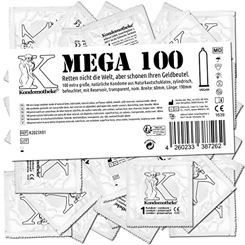 Kondomotheke MEGA, XXL Kondome mit 60mm nominale Breite, hohe Qualität, sicher und zuverlässig - für professionelle Ansprüche geeignet - hervorragendes Preis-Leistungsverhältnis, 1 x 100 Stück