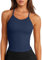 LASLULU Soutien-gorge de sport sans couture pour femme, dos nageur, bretelles spaghetti, soutien-gorge rembourré, dos nu, haut décontracté, bleu marine, Taille L