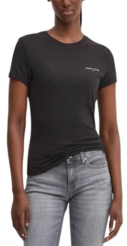 Tommy Jeans Damen T-Shirt Kurzarm Slim Rundhalsausschnitt, Schwarz (Black), XXS
