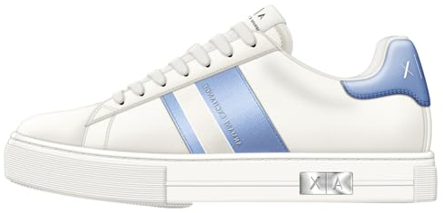 Armani Exchange Damen Mina Cup Sole, Back tab with and Metal Logo Detail on Side Sneaker, Off White+ Blue, 36 EU