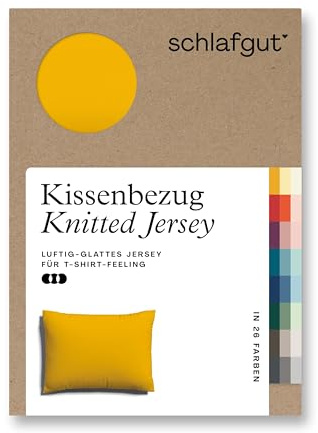 schlafgut Knitted Jersey Kissenbezug 60x80 cm Yellow Deep Uni weicher Premium Kopfkissenbezug einzeln, faltenfrei mit Elasthan