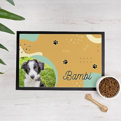Wanapix | Tapis Gamelle Personnalisé pour Chat et Chien | Tapis de Bol avec Photo et Nom | Matériau Très Résistant/Antidérapante | Lavable en Machine | 60x40 cm | Formes