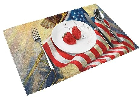 Amerikanische USA-Flagge Adler Kunst gedruckt hitzebeständige Tischsets Set mit 4 Stück, Esstisch-Geschenke, rutschfeste Tischsets, 45 x 30 cm, Tischdekoration