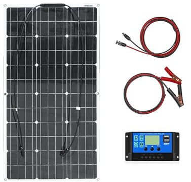 Aysolar Kit Pannello Solare Flessibile 100W 12V Monocristallino Fotovoltaico Modulo con 10A regolatore solare per Camper, Barca, Auto, Roulotte, Furgone, Casa, batteria da 12v