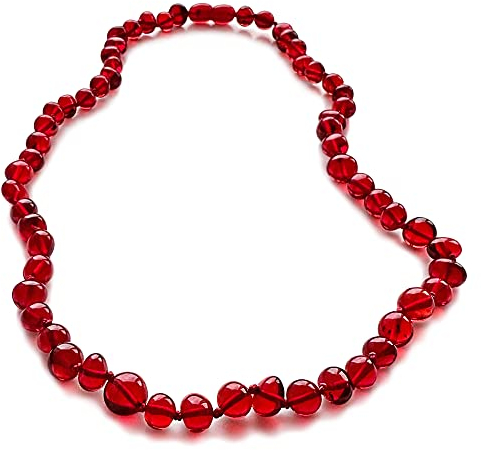 Amberistan Blau Bernsteinkette für Damen - 100% Echter Bernsteinschmuck Halskette - Kollier Handgefertigt aus Zertifizierter Karibischer Barock Perlen - 45 cm (Rot)