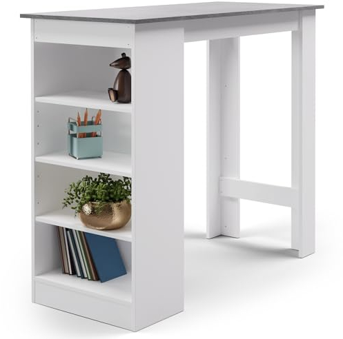 blumfeldt Bartisch, Stehtisch für Küche, 110cm Massivholz Tisch, Bistro & Bar Stehtisch Rechteckig, Kleiner Holz-Bartisch, Hochtisch mit 3 Verstellbaren Regalen, Melamin Beschichtung, Esstisch Klein
