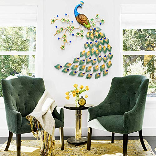 MObyat Wanddeko,3D-Pfau-Wandkunst-Dekor, Bunte Pfau-Wanddekorationen für Wohnzimmer, hängende große Pfau-Wandskulptur im Eingangsbereich