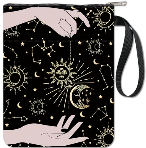 craspire Buchhüllen, Sonne, Mond, Stern, Buchschutz, Buchumschläge Für Taschenbücher, Waschbarer Stoff-Buchumschlag Mit Reißverschluss Und Zusätzlicher Ärmeltasche Für Buchliebhaber, Klassenkameraden