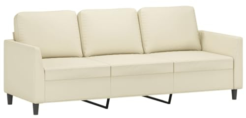 vidaXL Canapé à 3 Places, Siège avec Accoudoirs et Dossier, Canapé Rembourré avec Oreillers, Meuble de Salon, Moderne, Crème Similicuir
