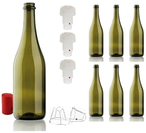 Firmadigaranzia srl 40 PZ BOTTIGLIA EMILIANA PER VINO E SPUMANTE PROSECCO 750 ML CON PREDISPOSIZIONE TAPPO CORONA 29 MM - BOTTIGLIA PER VINI VUOTA COLORE UVAG CON TAPPI ALETTATTI E GABBIETTE