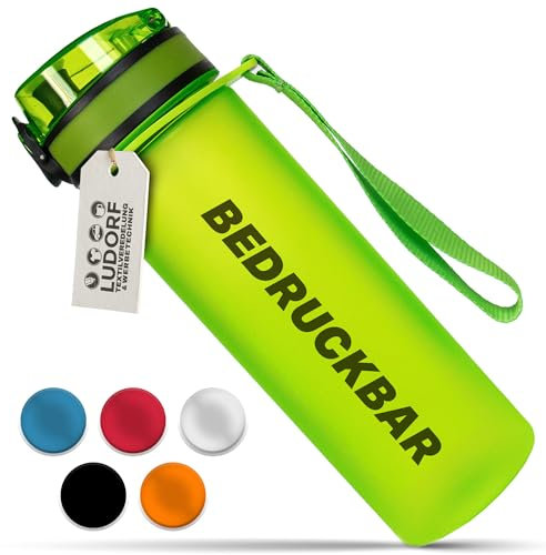 #teamludorf - MiniCAMPOS - 600ml Trinkflasche Apfelgrün – BPA-frei, auslaufsicher, personalisierbar – robuste Wasserflasche aus Tritan mit Weithals & Handschlaufe, für Schule, Fitness, Outdoor