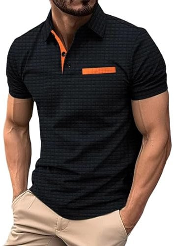 callmo Poloshirts Für Herren Kurzarm Golf Poloshirt Klassische Casual Polohemd mit Brusttasche Reißverschluss Umlegekragen Tops Basic Einfarbig Waffeln Polohemden Sommer Slim Fit Funktionsshirt