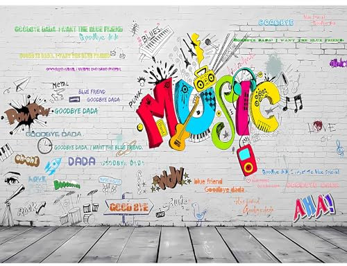 Awexzecor Music Graffiti Wall Painting Self-Adhesive Wallpaper murals, Custom Size Large 3D Peel and Stick murals for Japanese Restaurants, cafes and Living Rooms
