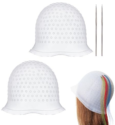 UILYNIU 4 Pcs Punched Hole Silicone Highlight Hair Cap, Hair Highlighting Cap, Highlighting Cap with Hair Comb Hook, Reusable Highlighting Cap, Silicone Hairdressing Tools for Women Girls (White)