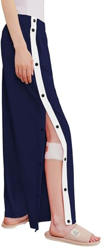 Deyeek Damen-Hose zum Abreißen, seitlicher Schlitz, Druckknopf, offene Unterseite, Jogginghose mit Beinabtrennung, nach Operationen