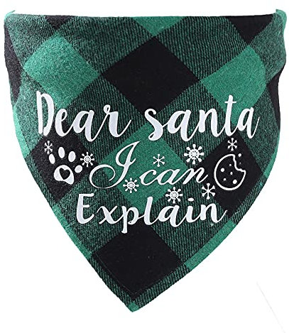 Hrlace 1 Stück Hund Weihnachten Bandanas Klassisches Plaid Haustier Schal Merry Christmas Dreieckslätzchen Baumwoll Hundehalstücher für kleine große mittelgroße Hunde und Katzen Grün 7 M