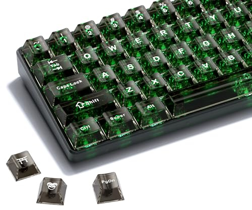 HITIME XVX Clear keycaps, Black Transparent Keycaps 60 65 75 100 Percent, Crystal Ceramic Custom Key Cap Set 124 Keys, Cherry Profile, Shine Through, Cute Style for Mechanical Keyboards