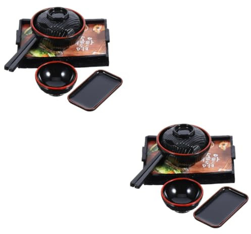 2 Juegos Mini casa de muñecas Japonesa Set de Cocina Tabla Cocina Miniatura de vajilla Japonesa Bowl Mini Decoraciones de la casa Accesorios Decorativos Mini casa el plastico Black UPKOCH