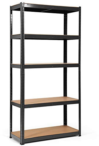 COSTWAY 5 Tier Garage Shelving Unit, Height Adjustable Boltless Storage Rack with Flexible Transformation Design, Metal Storage Shelves for Shed Workshop, 875kg Load Capacity, 90 x 40 x 180cm (Black)