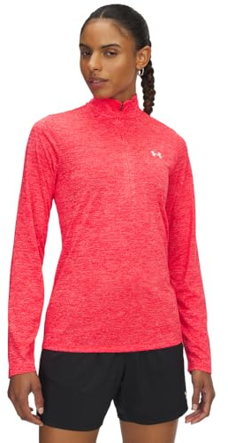 Langarmshirt mit Reißverschluss, weiches & schnelltrocknendes Funktionsshirt Langarm, Longsleeve mit halbem Reißverschluss,Racer Red / / White,XXL