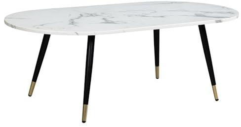 FineBuy Couchtisch 120x60x41,5 cm mit Marmor Optik Modern, Design Wohnzimmertisch mit Metall-Gestell, Sofatisch Oval Tisch Groß, Beistelltisch Wohnzimmer Weiß