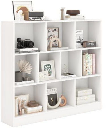 COSTWAY Bücherregal mit 10 Fächern, Standregal mit 3 Ebenen, Würfelregal, Büroregal, Aufbewahrungregal für Wohnzimmer, Schlafzimmer, Arbeitszimmer, Büro, 120 x 24 x 104 cm (Weiß)