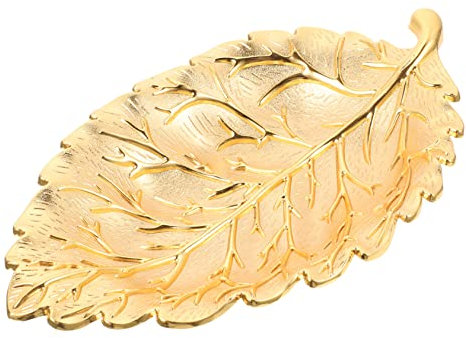 AOKWAWALIY Leaf snack plate, snack plate, luxury snack plate, candy bowl, appetizer tray, serving tray, made of gold leaf, desktop decor plate in leaf shape, zinc alloy, golden