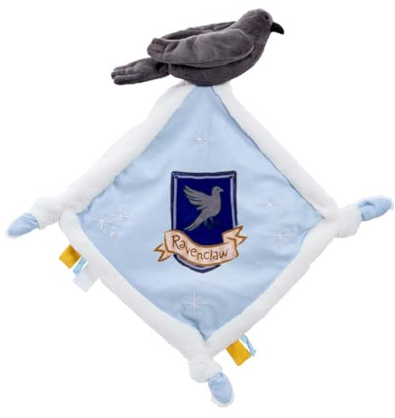 Rainbow Designs Harry Potter Ravenclaw Schmusetuch für Neugeborene - Weiche Plüsch-Schmusetuch mit Rabe und Wappen - Baby Kuscheldecke mit geknoteten Ecken & taktilen Tags, Blau