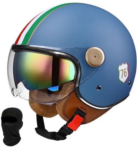 Beyswage 3/4 Casco Acerbis Jet Capacete Moto Vintage con Gafas De Doble Capa Forro Cómodo Cascos Jet Homologado ECE Cascos Moto Adecuado para Adulto Hombre Mujer Casco Moto Vintage