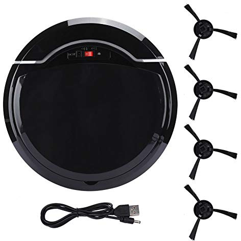 Compact Robot Sweeper with Dual Brushes, USB Powered 23cm | ABS body, lightweight automatic floor cleaner, ideal for pet hair on hard floors, low furniture-friendly design,