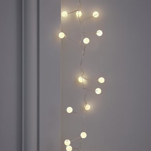 Lights4fun Indoor 80 Warm White Micro LED Battery Operated Pearl Cluster Decorative String Fairy Lights on Thin Silver Wire with Timer 1.5m
