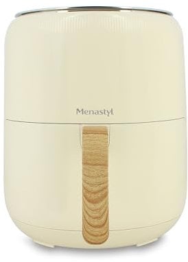 MENASTYL - Friteuse sans huile à air chaud Colorama - sans PFAS - 4.5L - 8 programmes - Température réglable jusqu'à 200°C - Minuterie 1 heure - Panier et grille compatibles lave-vaisselle (Crème)