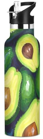 Amooorous Oil on Green Avocado Leichte wiederverwendbare Wasserflaschen mit Griff, doppelwandige Isolierung, für Fitnessstudio, Sport, Termos, Para Gym
