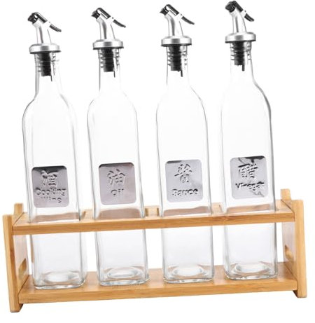 CIYODO 5piezas Botella De Condimento De Acero Inoxidable y Vidrio Prueba De Fugas Para Almacenar Aceite Vinagreras Utensilios De Cocina