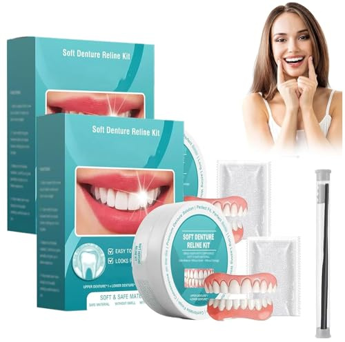 Minceetbien Silicone Reline Denture Set, 100% Natural Soft Silicone Lining Adapts to The Shape of Teeth, Fits Perfectly Without Discomfort, for Any Tooth/Mouth Shape. (2pcs)