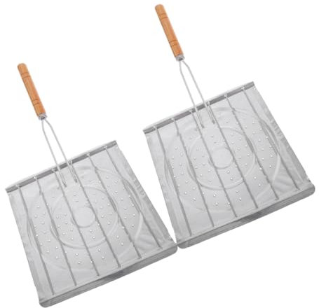 Alipis 2stücke Holzkopf Brot Grillrost Multifunktionale Outdoor Grillwerkzeuge BBQ Grillzubehör Fischgrillplatte Toaster Rack Für Draußen