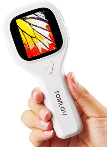 TOMLOV P10 Evo Handmikroskop für Kinder & Erwachsene, Tragbare Lupe mit Licht für Insekten, Pflanzen, Münzen & Schmuck, Taschenmikroskop mit 2 IPS Bildschirm für Windows/macOS – Weiß