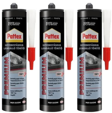 Hitzebeständige Dichtungsmasse Schwarz bis 1200 °C – Feuerfester Dichtstoff für Ofen Kamin Grill Schornstein Rauchrohr Reparatur flammhemmend vibrationsfest rissfrei schrumpffrei (3 x 280ml)