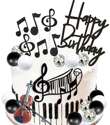 Violin Music Cake Topper Piano Cello Music Notes Balls Cake Decorations for Musician Birthday Party Rock Theme Musical Party supplies
