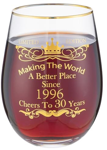 landskykit 30th Birthday Gifts for Women Men 15 Ounce Wine Glass Tumbler Drinking Cup Making The World A Better Place Since 1996 Cheers to 30 Years Old Birthday Present