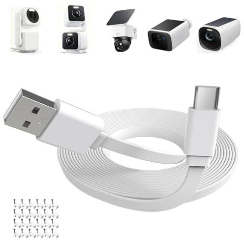Ladekabel für WYZE Duo Cam Pan, WYZE Cam Pan v4, eufy SoloCam S340/S220, C210, eufyCam 3/S330, 3C/S300, flaches Typ-C-Kabel, USB-C-Verlängerungskabel für kontinuierliche Stromversorgung Ihrer Kamera