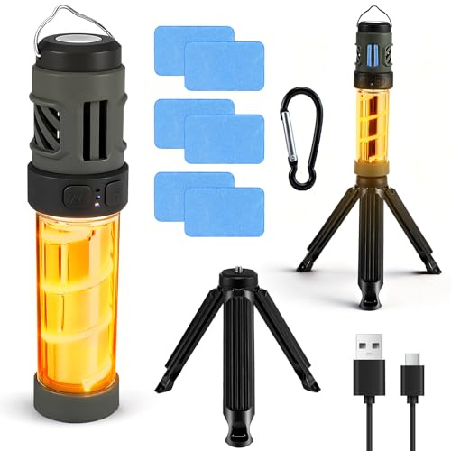 Anti-moustiques Électrique Portable, Lampe camping rechargeable 3000mAh avec trépied détachable base magnétique pastilles anti-moustiques 5modes d'éclairage pour randonnée pique-niques