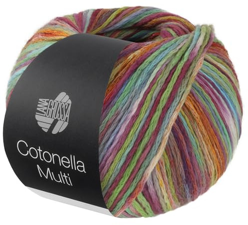 LANA GROSSA Cotonella Multi | Weiches, bedrucktes Kettengarn aus unmercerisierter Pima Baumwolle mit kleinen Glanzlichtern | 75% Baumwolle & 25% Polyacryl | 100g Wolle, Stricken | 270m Garn FB 112