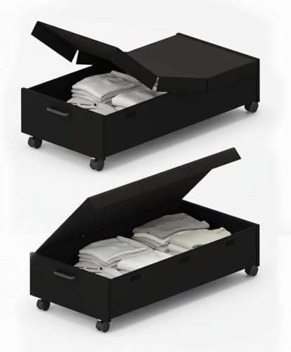 2 Pack Under Bed Storage Box on Wheels,Rolling Storage Containers with Lid | Metal Frame Clothes Organiser Drawer,Large Underbed Storage Bins,Clothes Boxes for Clothes,Shoes,Blankets,Toys (Black-100L)