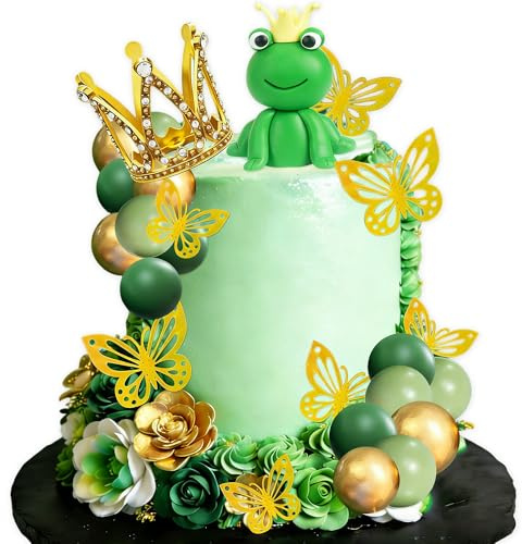 LaVenty Prinzessinnen Tortendeko Grüne Kugeln als Kuchendekoration Tiara | Prinzessinnen Tortendeko Grüne Kugeln als Kuchendekoration Tiara Krone Geburtstagsdekoration für Geburtstagsfeier Zubehör
