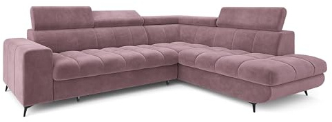Masseno Ecksofa MORIVA R-S mit Schlaffunktion L-Form, Klassisch Sofa mit Bettkasten, Wohnzimmersofa, Couch, Soffa, Bettsofa, Couchgarnitur - Lila, Monolith 62