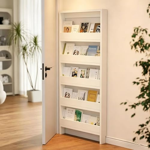 JSWHYBD Scaffale dietro la porta ultrasottile da 12 cm- Libreria in legno massello a 5 livelli con ante e pannelli posteriori, adatta per camere da letto, corridoi e studi No Doors 60 * 12 * 180cm