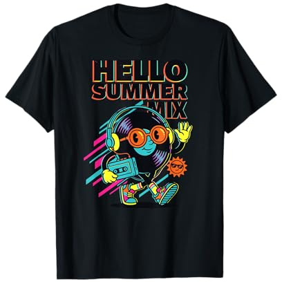 Hello Summer Mix Retro 80er Jahre Musik Kopfhörer Vibes Vacation T-Shirt