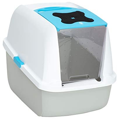 Catit Caja de arena para gatos 50701 con tapa, 57 x 46,5 x 39 cm, blanco/gris/azul